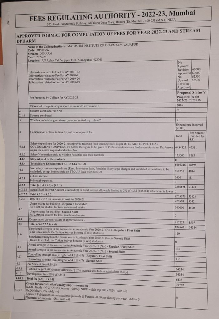 Approved Fee Structure Circular